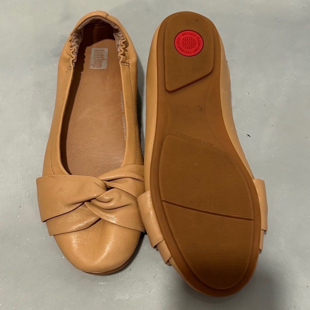 FitFlop Allegro Tan‎ Leather Knot Ballet Flats Duocomff V13-668 Womens 6.5 - Picture 2 of 4